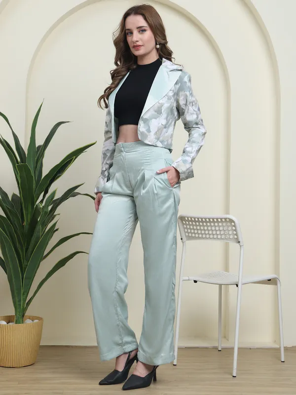 Green_Mint_Aura_Dobby_Silk_Co-ord_Set_with_Printed_Cotrise_Blazer._For_Women