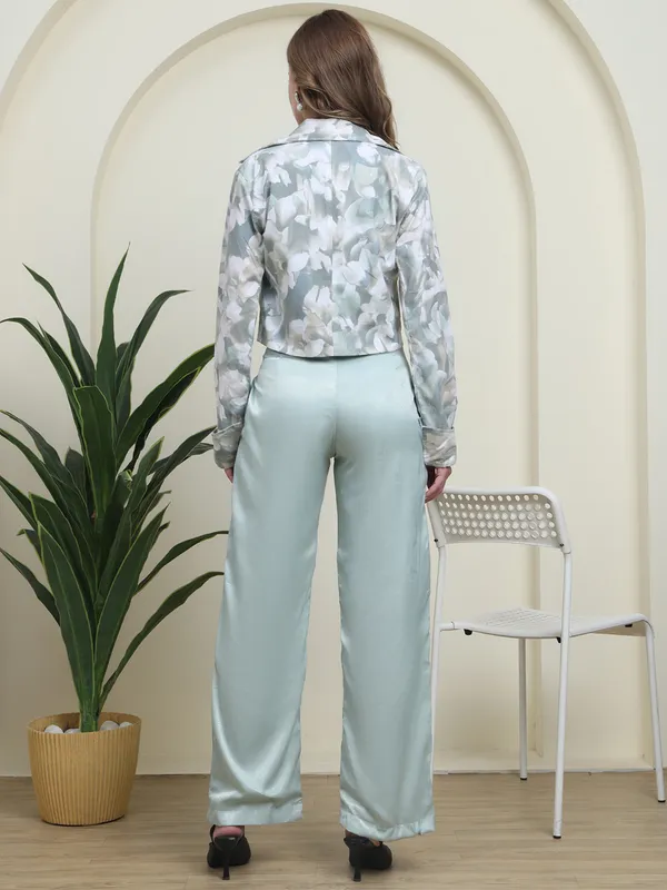 Green_Mint_Aura_Dobby_Silk_Co-ord_Set_with_Printed_Cotrise_Blazer._For_Women