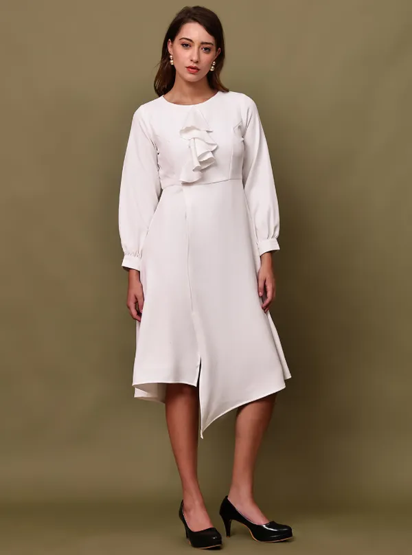 White_Banana_Crepe_Dress_For_Women