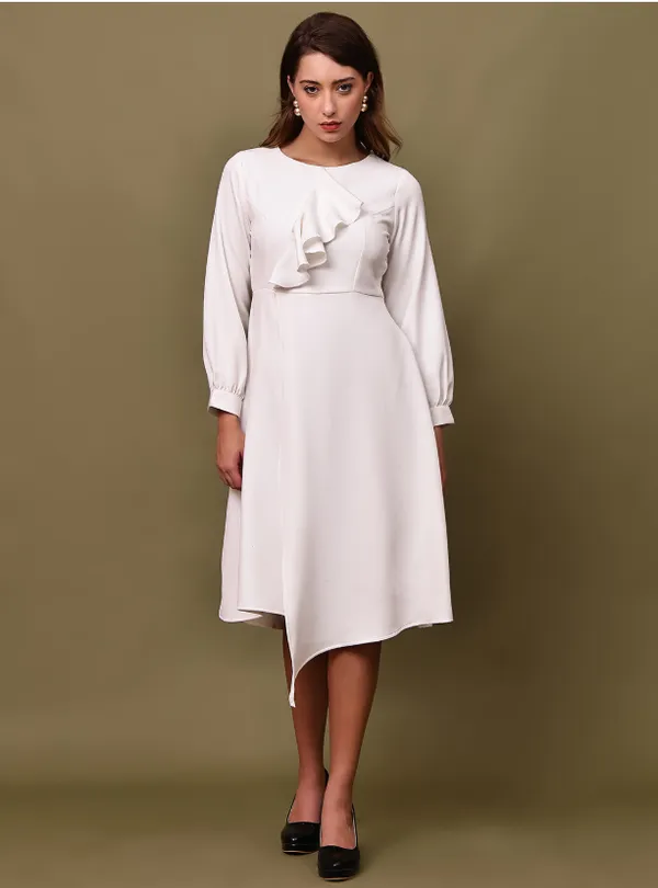 White_Banana_Crepe_Dress_For_Women