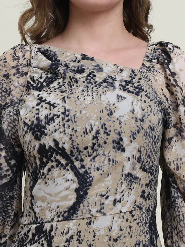 Multi_Colour_Snake_Print_Georgette_Ruffle_Hem_Western_Dress_For_Women