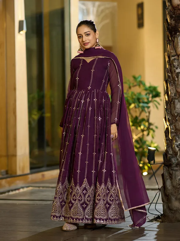Embroidered_Georgette_Stitched_Anarkali_Gown_With_Dupatta