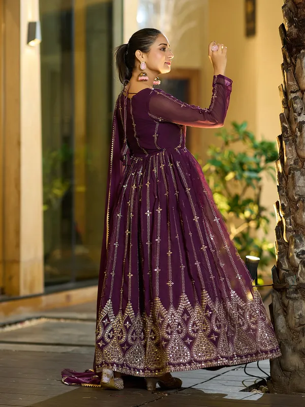 Embroidered_Georgette_Stitched_Anarkali_Gown_With_Dupatta