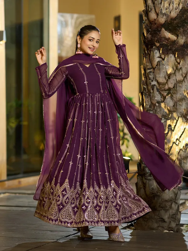 Embroidered_Georgette_Stitched_Anarkali_Gown_With_Dupatta