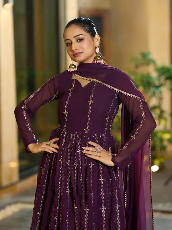 Embroidered_Georgette_Stitched_Anarkali_Gown_With_Dupatta