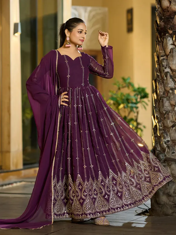Embroidered_Georgette_Stitched_Anarkali_Gown_With_Dupatta