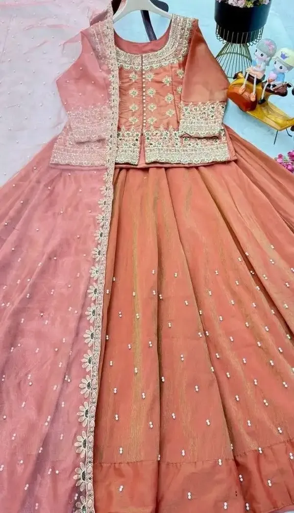 Peach_New_Designer_Party_Wear_Pink_Top_Lehenga_Dupatta_Set
