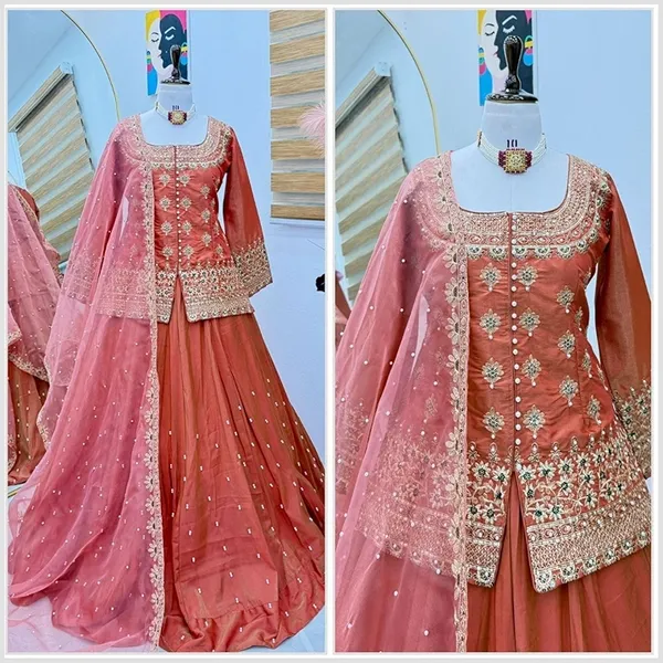 Peach_New_Designer_Party_Wear_Pink_Top_Lehenga_Dupatta_Set