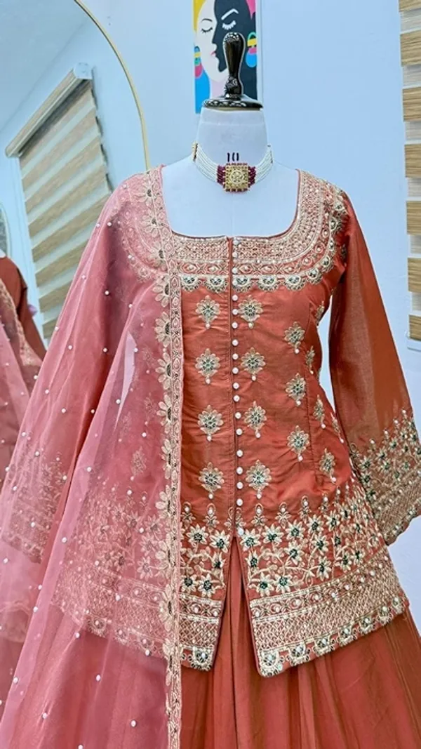 Peach_New_Designer_Party_Wear_Pink_Top_Lehenga_Dupatta_Set