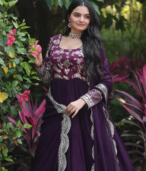 Woven_Embroidered_Georgette_Art_Silk_Stitched_Anarkali_Gown