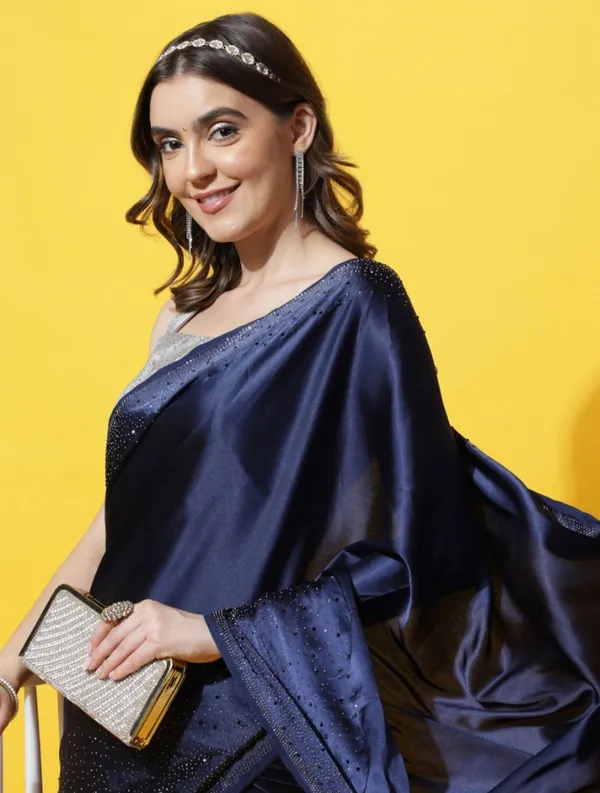Navy_Blue_Satin_Slub_Silk_With_Cut_Work_Saree_For_Women