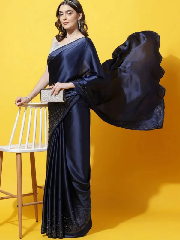 Navy_Blue_Satin_Slub_Silk_With_Cut_Work_Saree_For_Women