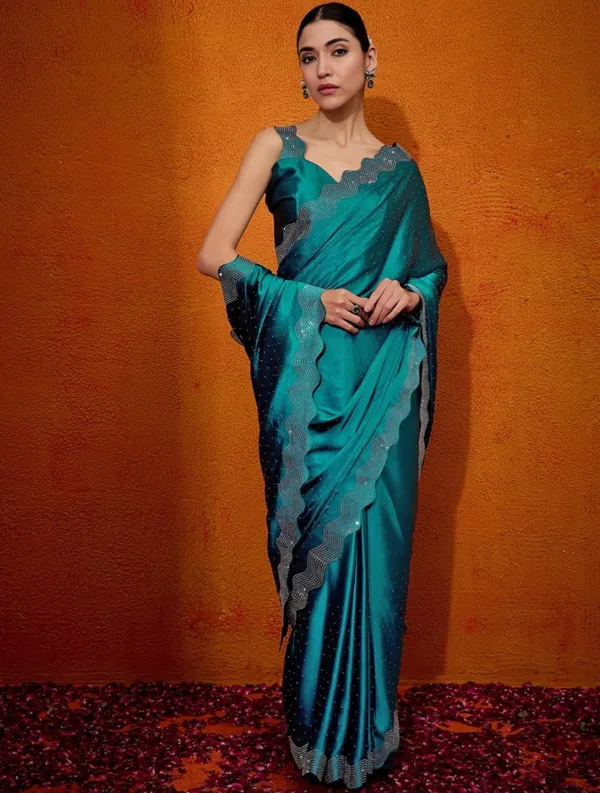 Blue_Satin_Silk_Saree_For_Women