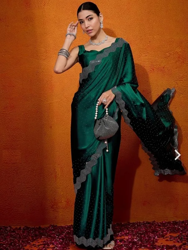 Green_Satin_Silk_Saree_For_Women