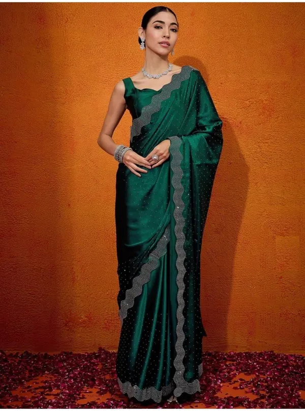 Green_Satin_Silk_Saree_For_Women