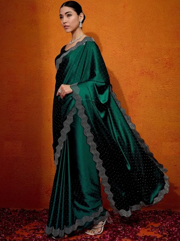 Green_Satin_Silk_Saree_For_Women