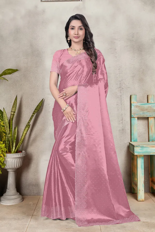 Pistal_Pink_Satin_Silk_Saree_with_Swarovski_Stone_Work_&_Elegant_Cut_Work_Border