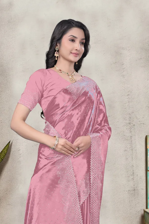 Pistal_Pink_Satin_Silk_Saree_with_Swarovski_Stone_Work_&_Elegant_Cut_Work_Border