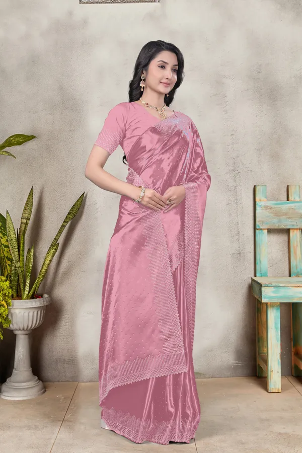 Pistal_Pink_Satin_Silk_Saree_with_Swarovski_Stone_Work_&_Elegant_Cut_Work_Border