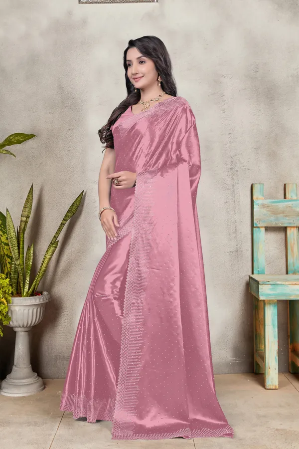 Pistal_Pink_Satin_Silk_Saree_with_Swarovski_Stone_Work_&_Elegant_Cut_Work_Border