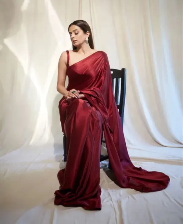 Maroon_Plain_Satin_Silk_Saree_For_Women
