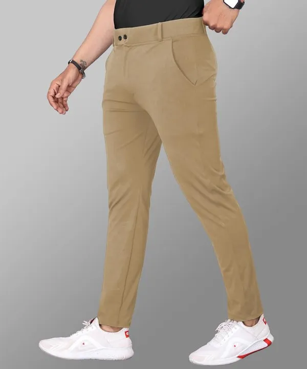 Khaki_Premium_Cotton_Blend_Casual_Trousers_For_Men