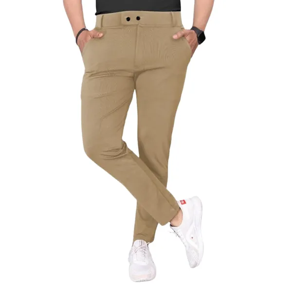 Khaki_Premium_Cotton_Blend_Casual_Trousers_For_Men