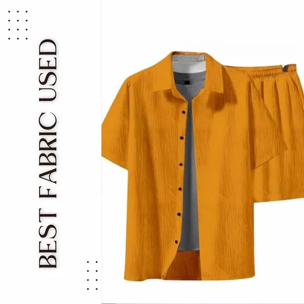 Yellow_Premium_Cotton_Shirt_&_Shorts_Set_For_Men