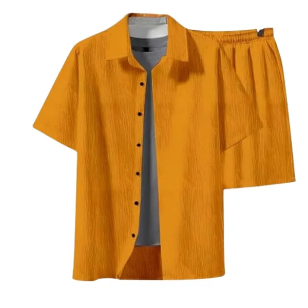 Yellow_Premium_Cotton_Shirt_&_Shorts_Set_For_Men