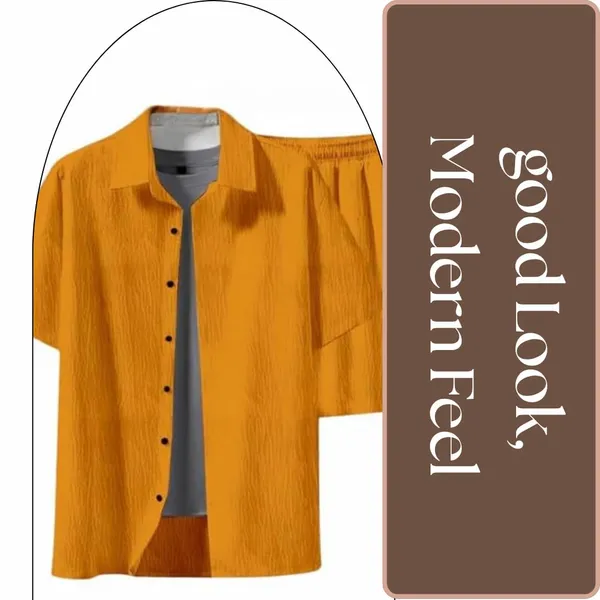 Yellow_Premium_Cotton_Shirt_&_Shorts_Set_For_Men