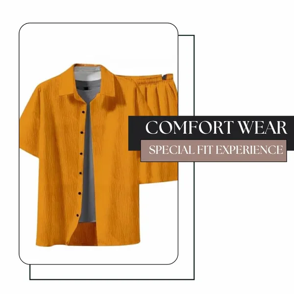 Yellow_Premium_Cotton_Shirt_&_Shorts_Set_For_Men