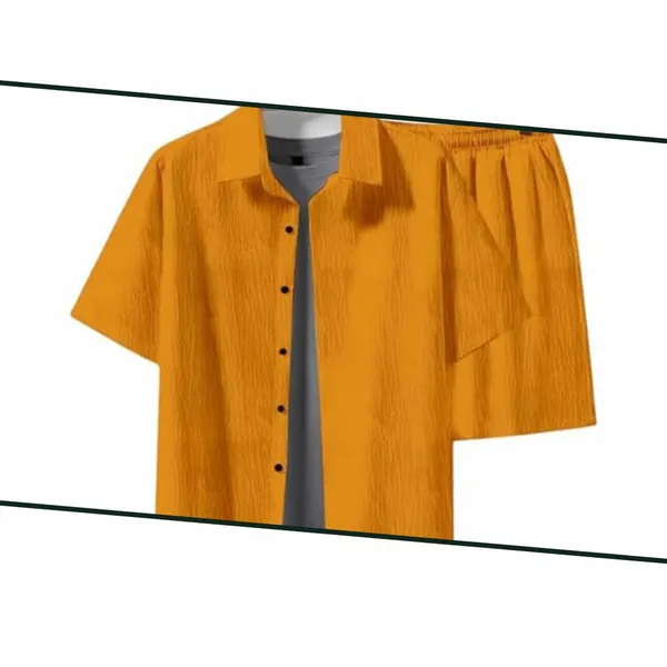 Yellow_Premium_Cotton_Shirt_&_Shorts_Set_For_Men