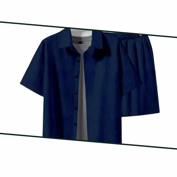Blue_Premium_Cotton_Shirt_&_Shorts_Set_For_Men