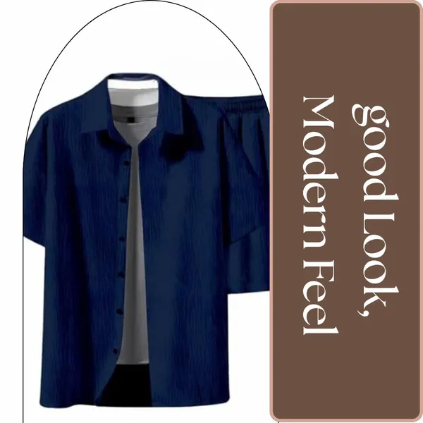 Blue_Premium_Cotton_Shirt_&_Shorts_Set_For_Men