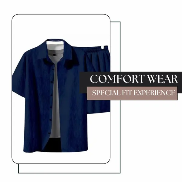 Blue_Premium_Cotton_Shirt_&_Shorts_Set_For_Men