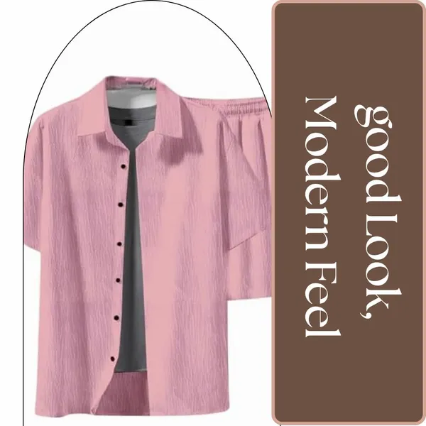 Pink_Premium_Cotton_Shirt_&_Shorts_Set_For_Men