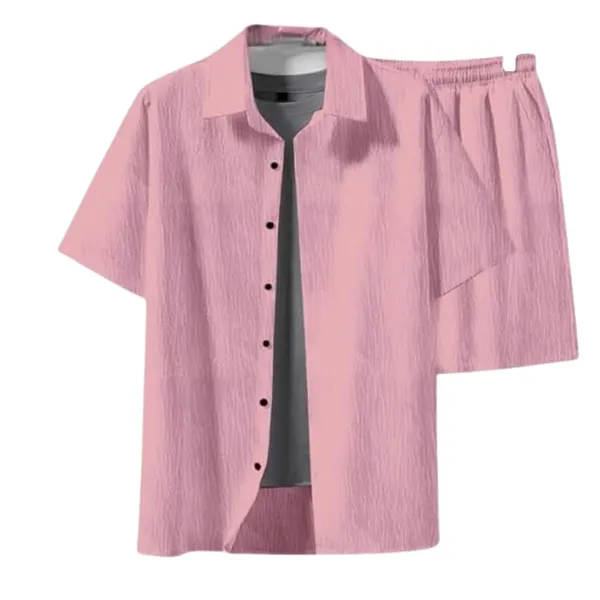 Pink_Premium_Cotton_Shirt_&_Shorts_Set_For_Men