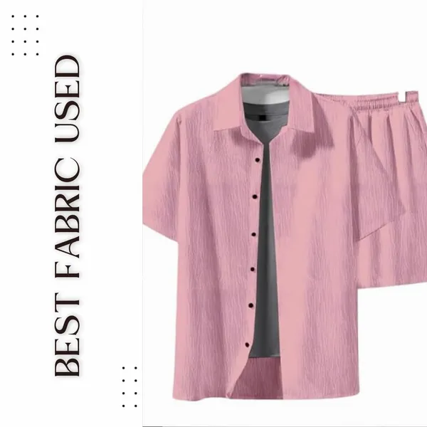 Pink_Premium_Cotton_Shirt_&_Shorts_Set_For_Men