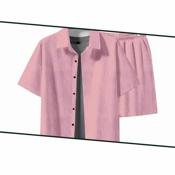 Pink_Premium_Cotton_Shirt_&_Shorts_Set_For_Men
