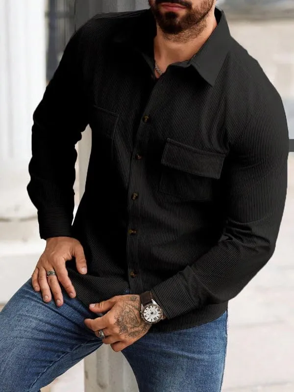 Black_Premium_Corduroy_Striped_Shirt_For_Men