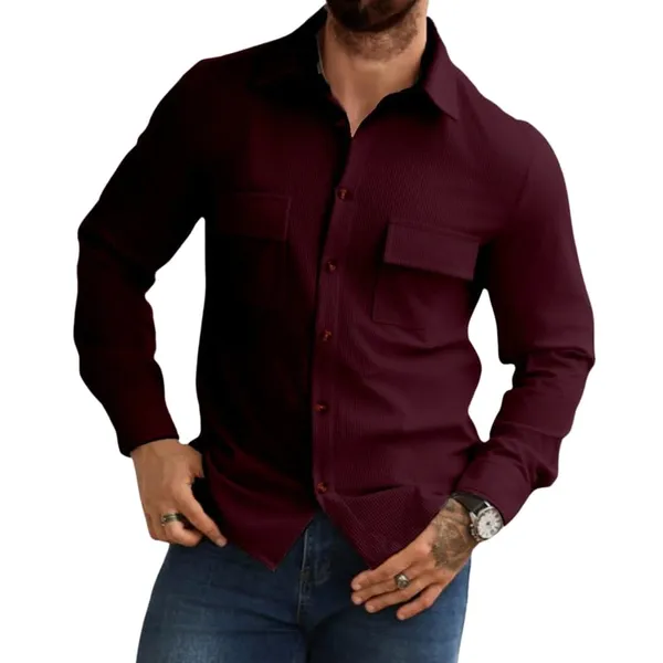 Maroon_Premium_Corduroy_Striped_Shirt_For_Men