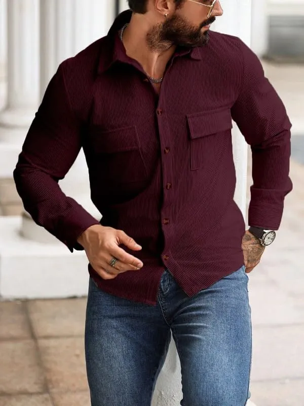 Maroon_Premium_Corduroy_Striped_Shirt_For_Men