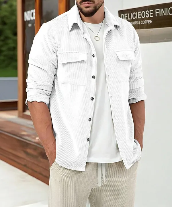 White_Premium_Corduroy_Striped_Shirt_For_Men
