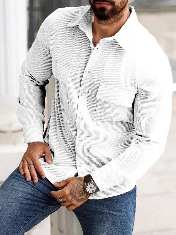 White_Premium_Corduroy_Striped_Shirt_For_Men