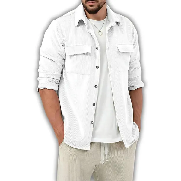 White_Premium_Corduroy_Striped_Shirt_For_Men