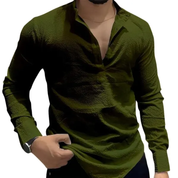 Green_Premium_Cotton_Blend_Kurta_Shirt_For_Men