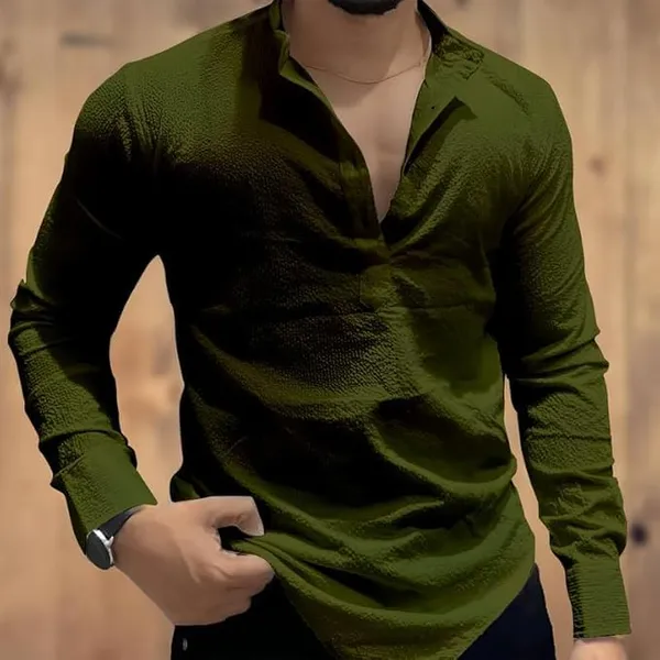 Green_Premium_Cotton_Blend_Kurta_Shirt_For_Men