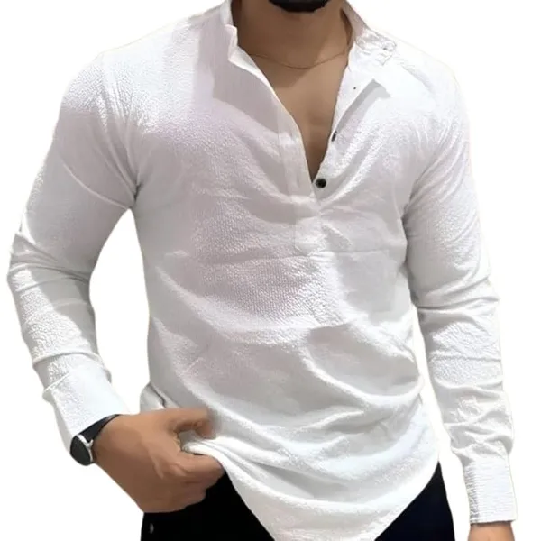 White_Premium_Cotton_Blend_Kurta_Shirt_For_Men