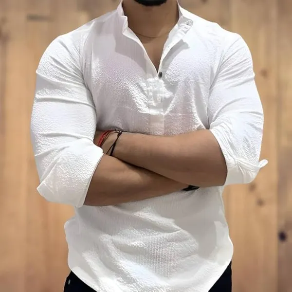 White_Premium_Cotton_Blend_Kurta_Shirt_For_Men