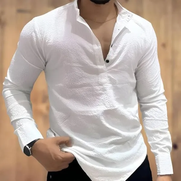 White_Premium_Cotton_Blend_Kurta_Shirt_For_Men
